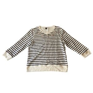 J Crew Striped Jewel Embellished Crew Neck 3/4 Sleeve Sweatshirt Small